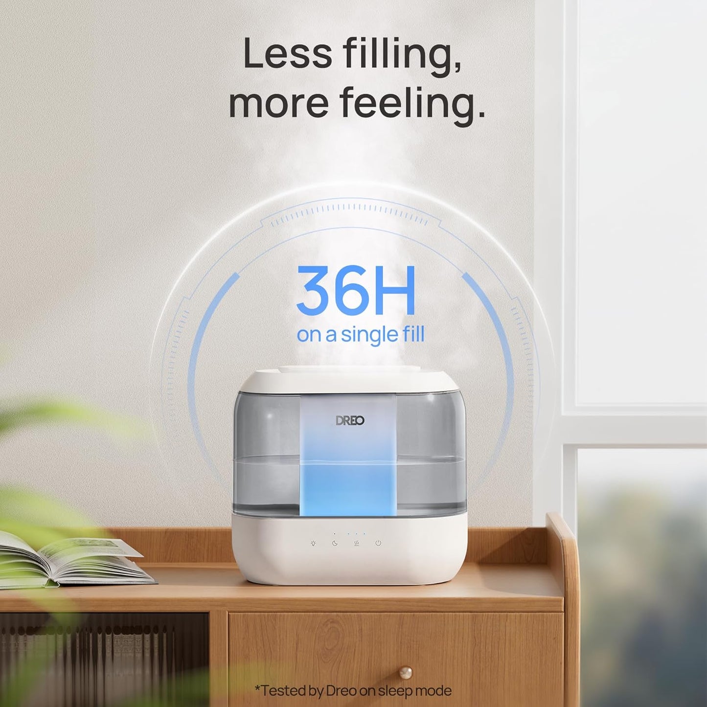 Dreo Top Fill 4L Humidifiers for Bedroom, 36H Runtime, 28 dB Quiet Cool Mist Supersized Air Humidifier for Large Room, Plants, Baby Nursery, Indoor, Night Light, Easy to Clean & Fill, Gray