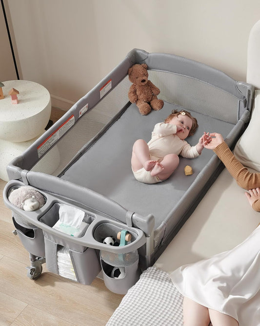AirClub 4 in 1 Baby Bassinet Bedside Sleeper, 4 Functions Crib, Playard, Portable Changing Table, Bassinet for Newborn Baby, Bedsaide Bed w/Wheels&Brakes
