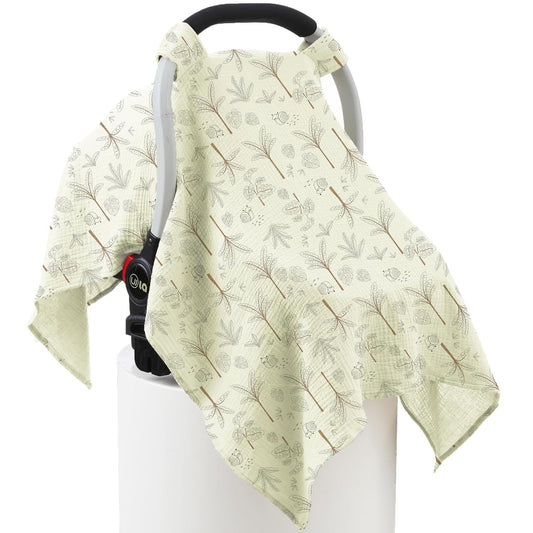 100% Muslin Cotton Car Seat Cover Baby, Carseat Canopy Cover, Universal Fit Stroller Covers for Boys and Girls (Coconut Grove)