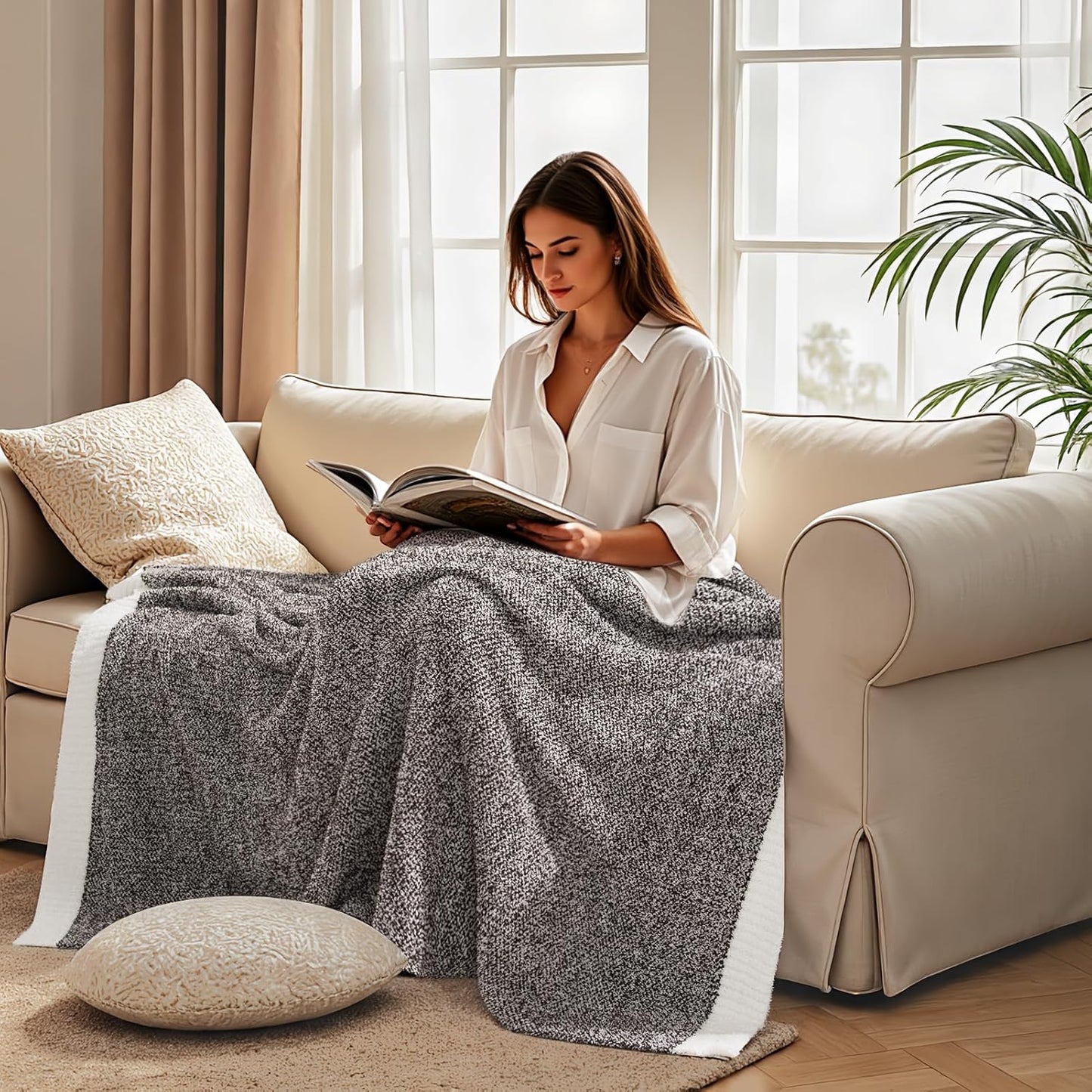 NEXHOME PRO Soft Throw Blankets for Couch, Reversible Warm Blankets Cozy Knit Blanket for Women, Fuzzy Plush Lightweight Throws for Sofa, Bed, Picnic, Coffee Brown, 50 x 60 inches