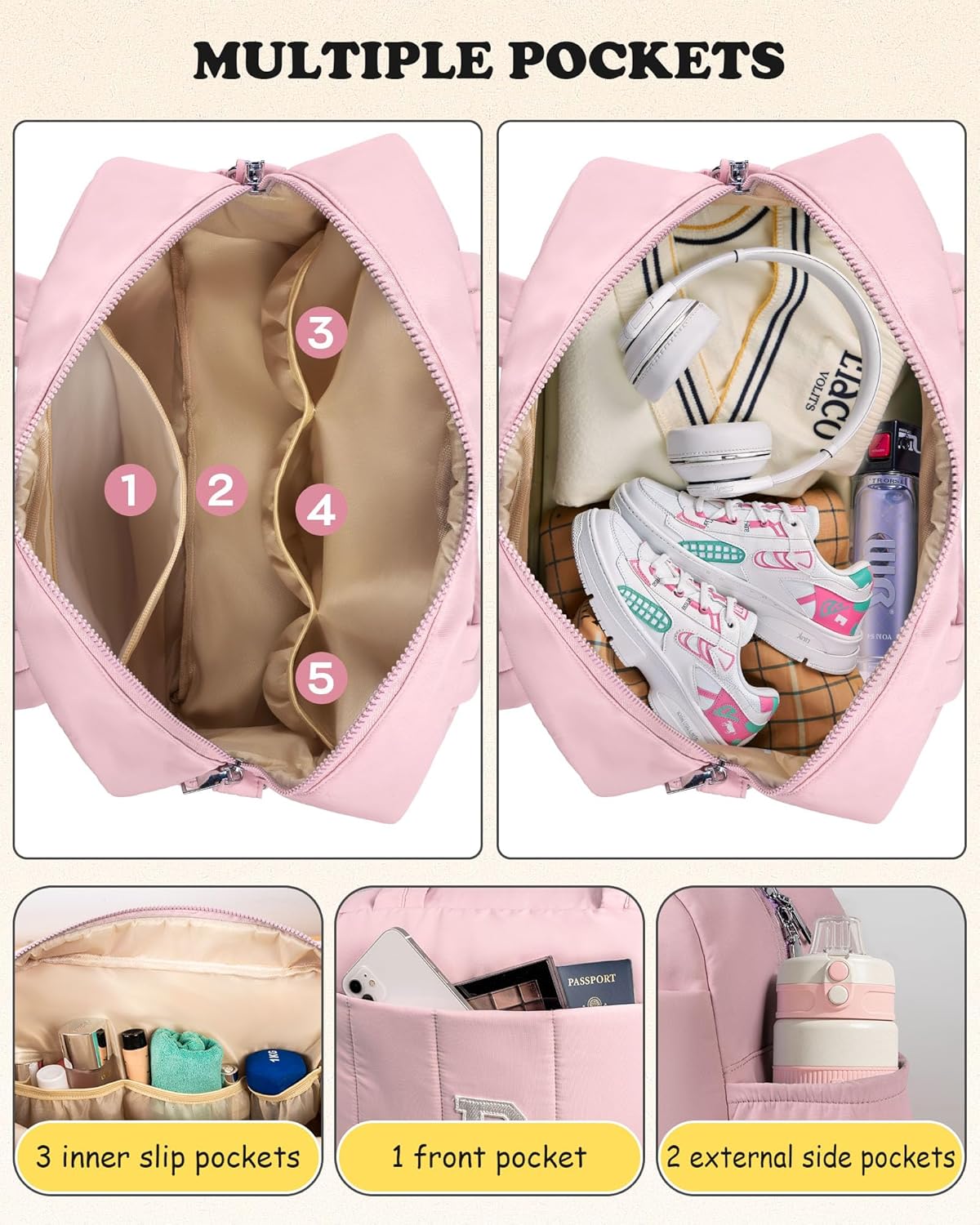 Duffle Bag for Travel, Weekender Bags for Women，Gifts for Girls, Initial Overnight Bag with Wet Pocket，Lightweight Travel Bags Personalized Gym Tote with Makeup Pouch