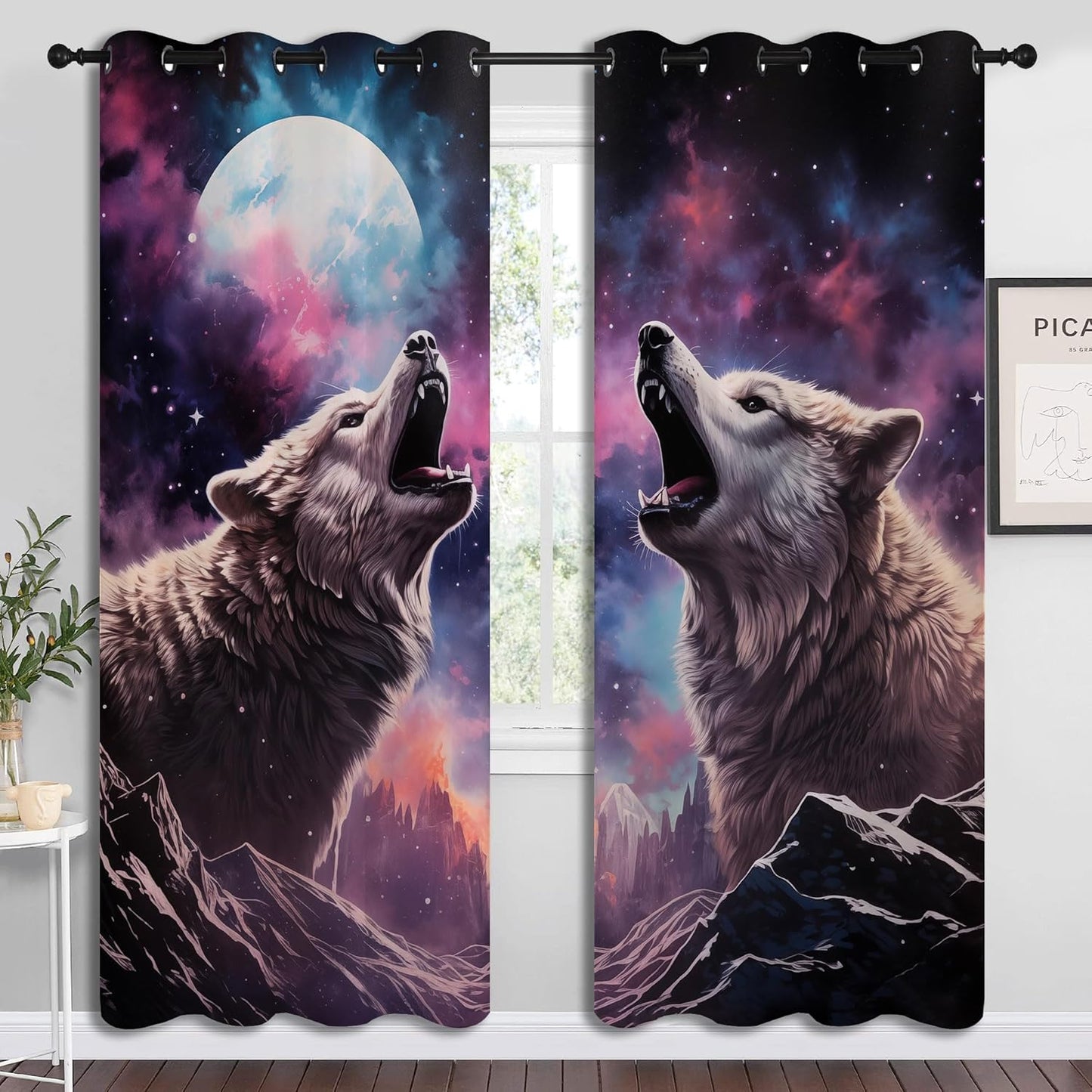 Wolf Blackout Curtains for Boys Girl Bedroom Decor,Fantasy Starry Sky Galaxy Forest Wildlife Thermal Insulated Grommet Drapes Darkening Window Curtain for Living Room Home 84x63 inch