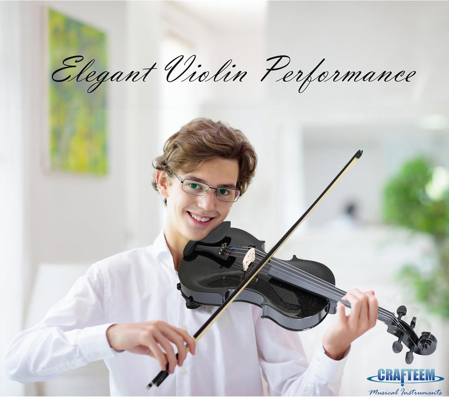 4/4 Full Size Fiddle Black Colored Premium Violin Outfit for Beginners Adults Kids With 5 Color Fingering Tape- Handcrafted Student Beginner Violin. (Black, 4/4 Full)