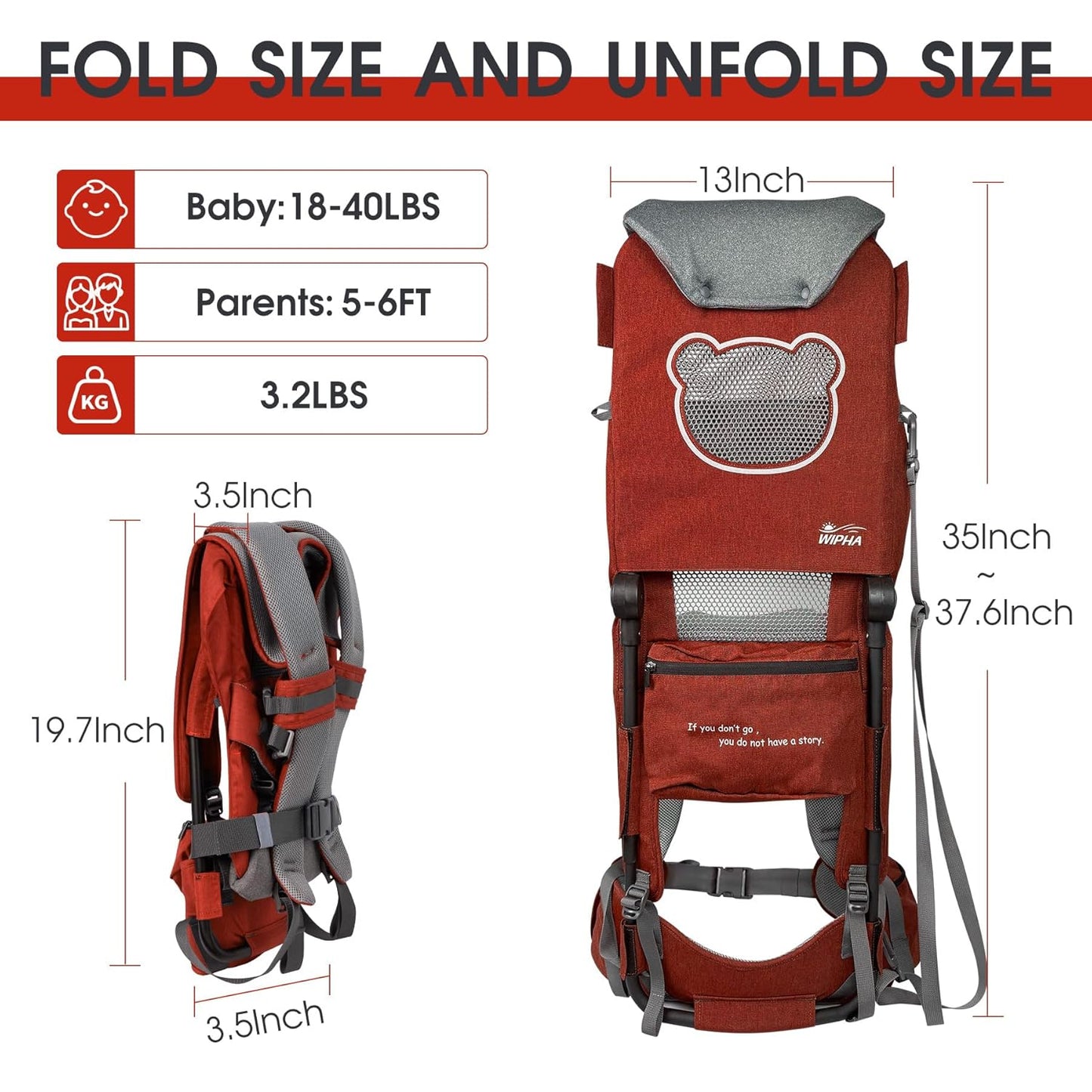 WIPHA Hiking Backpack Carrier,Lightweight Toddler Shoulder Carrier with Sun Shade, Saddle Toddler Backpack for Kids 6 Months to 4 Years Old