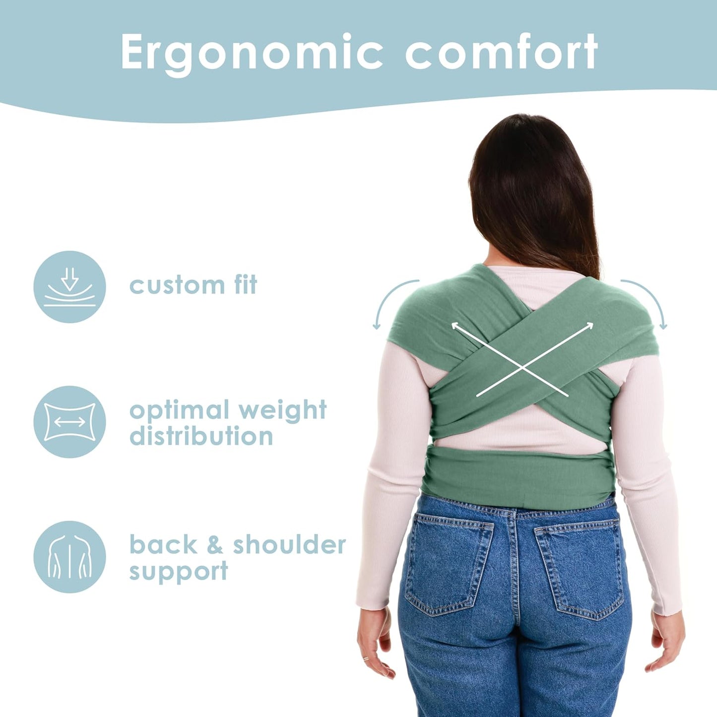 Sleepy Wrap Stretchy Ergonomic Baby Carrier Sling for Newborns to Toddlers - Hands-Free Lightweight Baby Wrap 7-35 lbs (Sage Green)