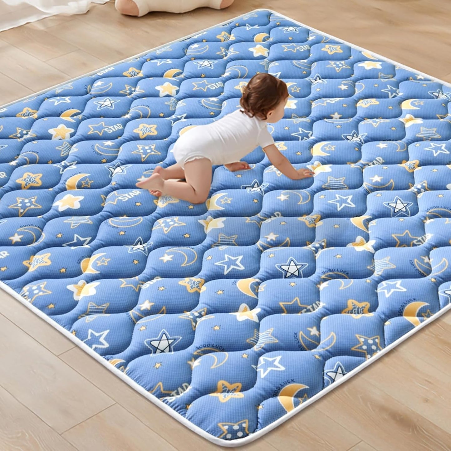 Odorless Premium Foam Baby Play Mat 47" x 47", Soft Microfiber Fabric Crawling Mat for Floor- Comfortable and Hypoallergenic, Non-Slip Cushioned Floor Playpen mat for Infants,Babies,Toddlers