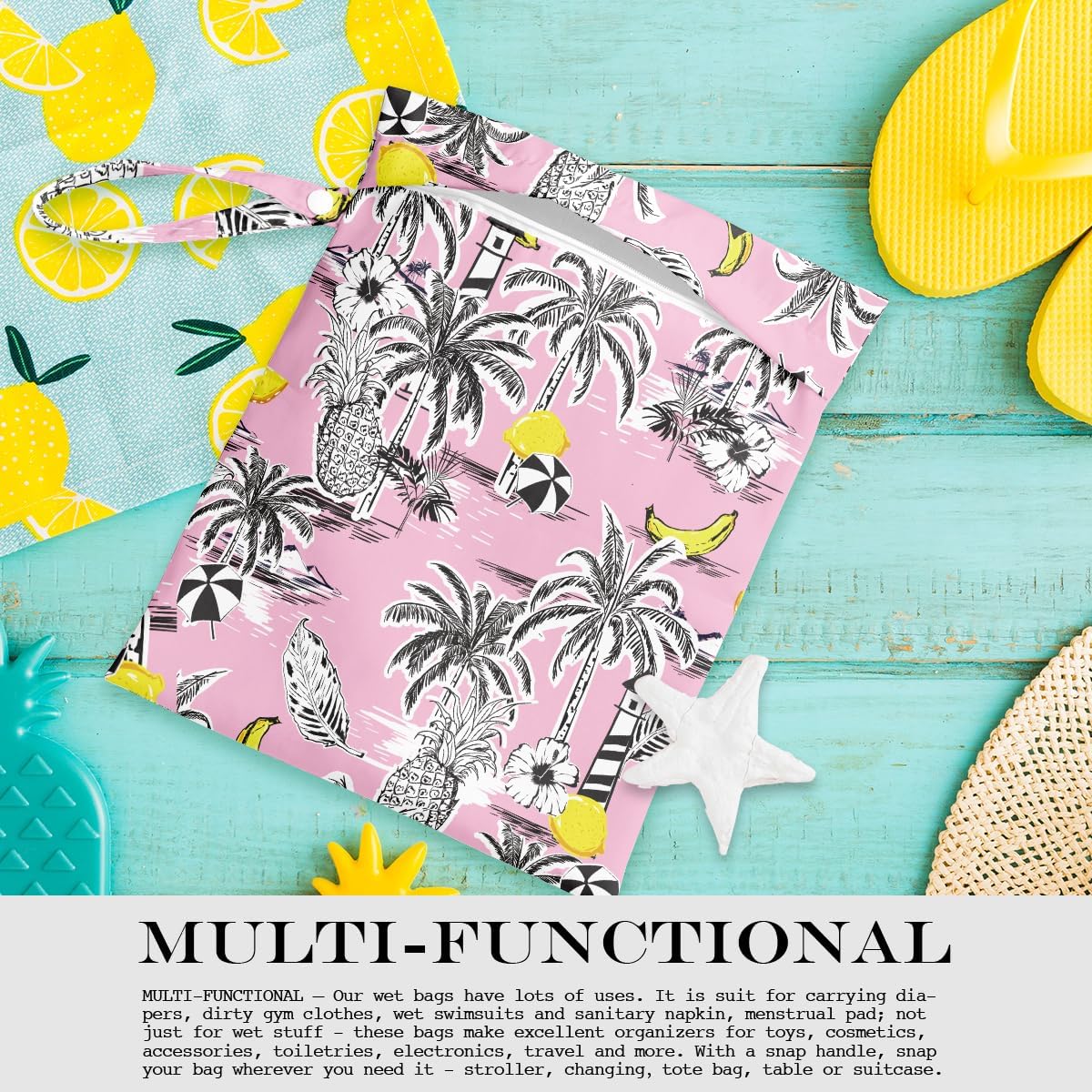 Wet Bag, Wet Dry Bag, Wet Bag for Swimsuit, Travel, Beach, Pool, Diapers, Dirty Yoga Gym Clothes, Makeup Bag, Waterproof Tropical Palm Leaves Decor Jungle Palm Leaf Favors