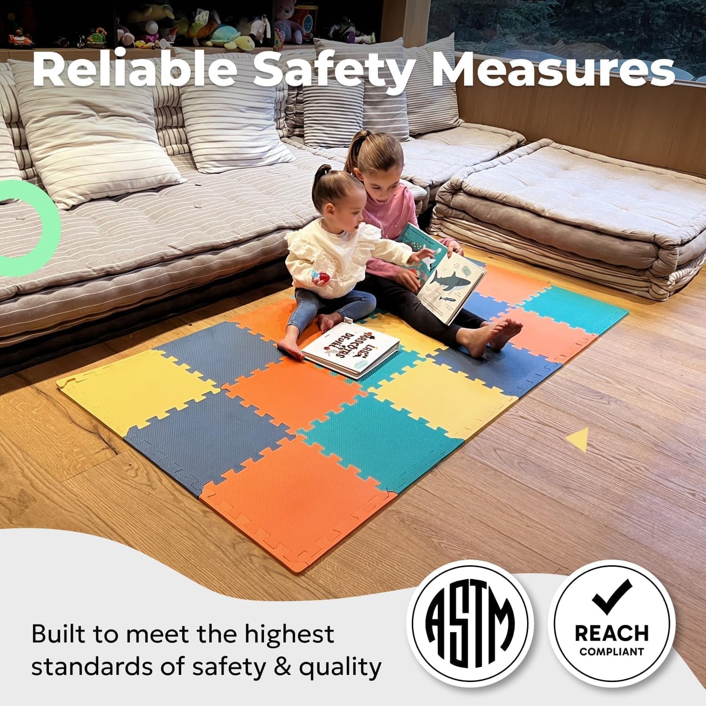 MioTetto Foam Floor Tiles for Kids - Non-Toxic Comfortable Baby Play Mat and Interlocking Foam Tiles, Fits with 50x50 Playpen Mat for Crawling & Development, Soft Play Mat for Babies 6-12 Months