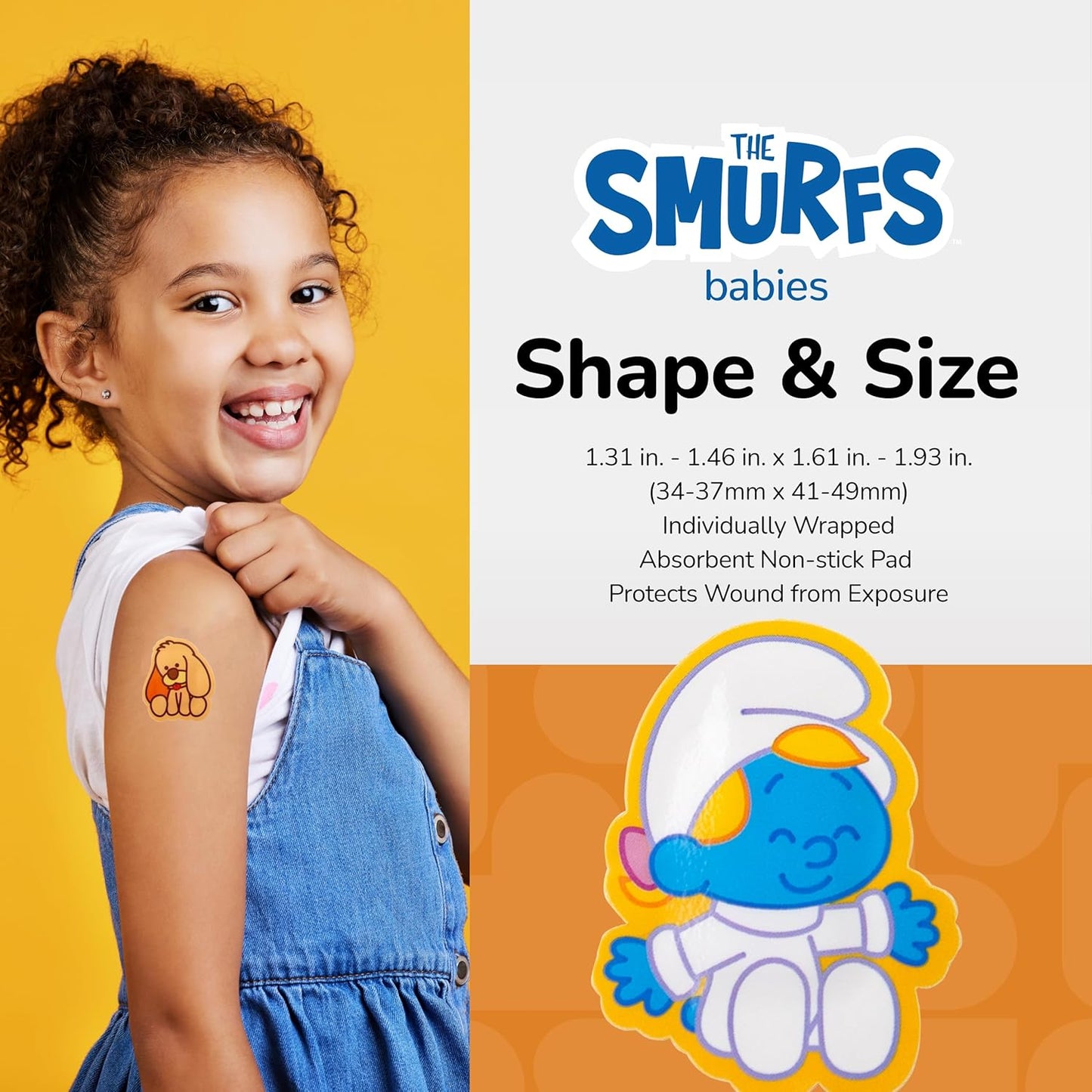 BioSwiss Bandages, The Smurfs Baby Smurf Shaped Self Adhesive Bandage, Latex Free Sterile Wound Care, Fun First Aid Kit Supplies for Kids and Adults, 50 Count Case