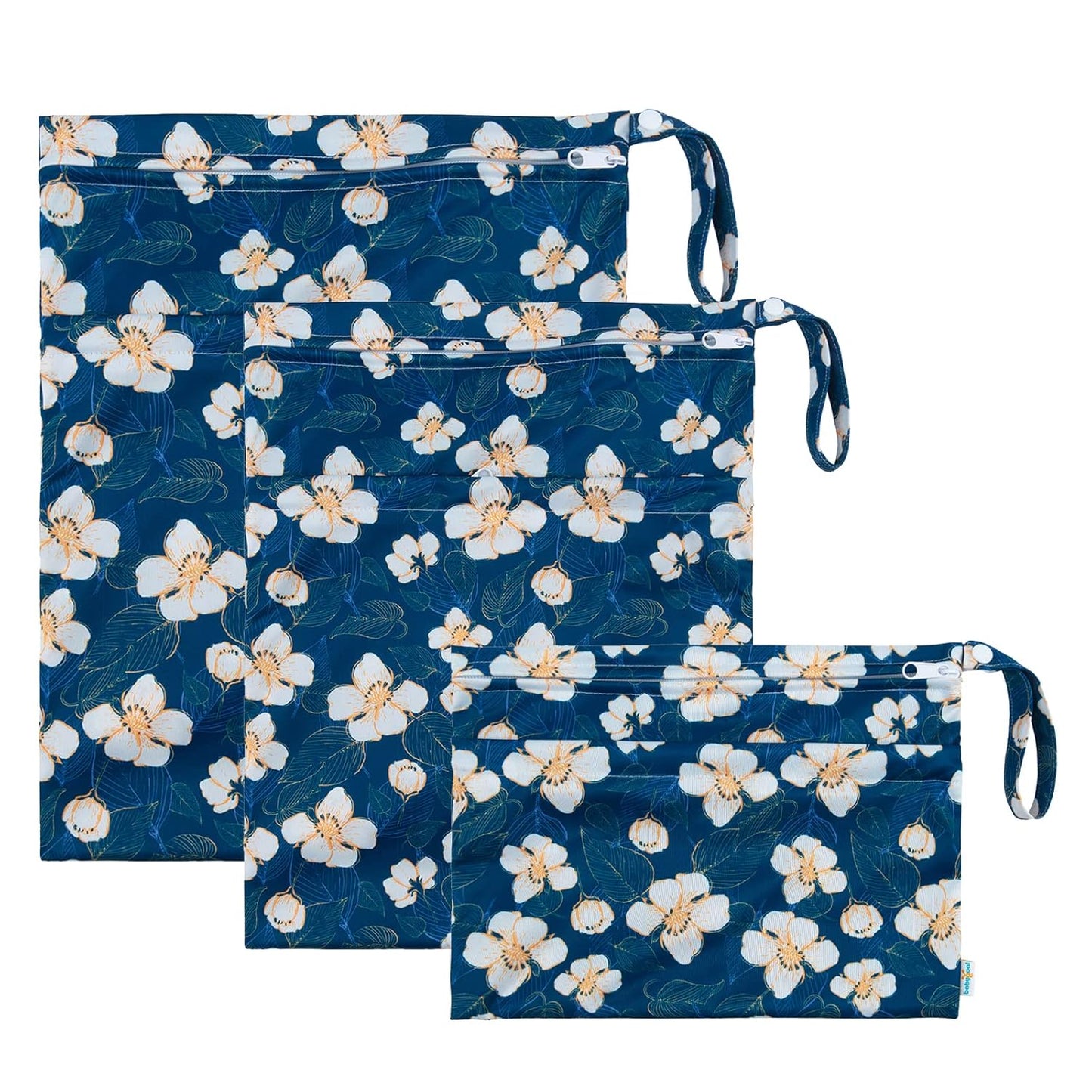 babygoal Wet Dry Bags for Baby Cloth Diapers, Washable Travel Bags, Beach, Pool, Gym Bag for Swimsuits & Wet Clothes with Two Zippered Pockets 3 Pack(S,M,L), 3SML02