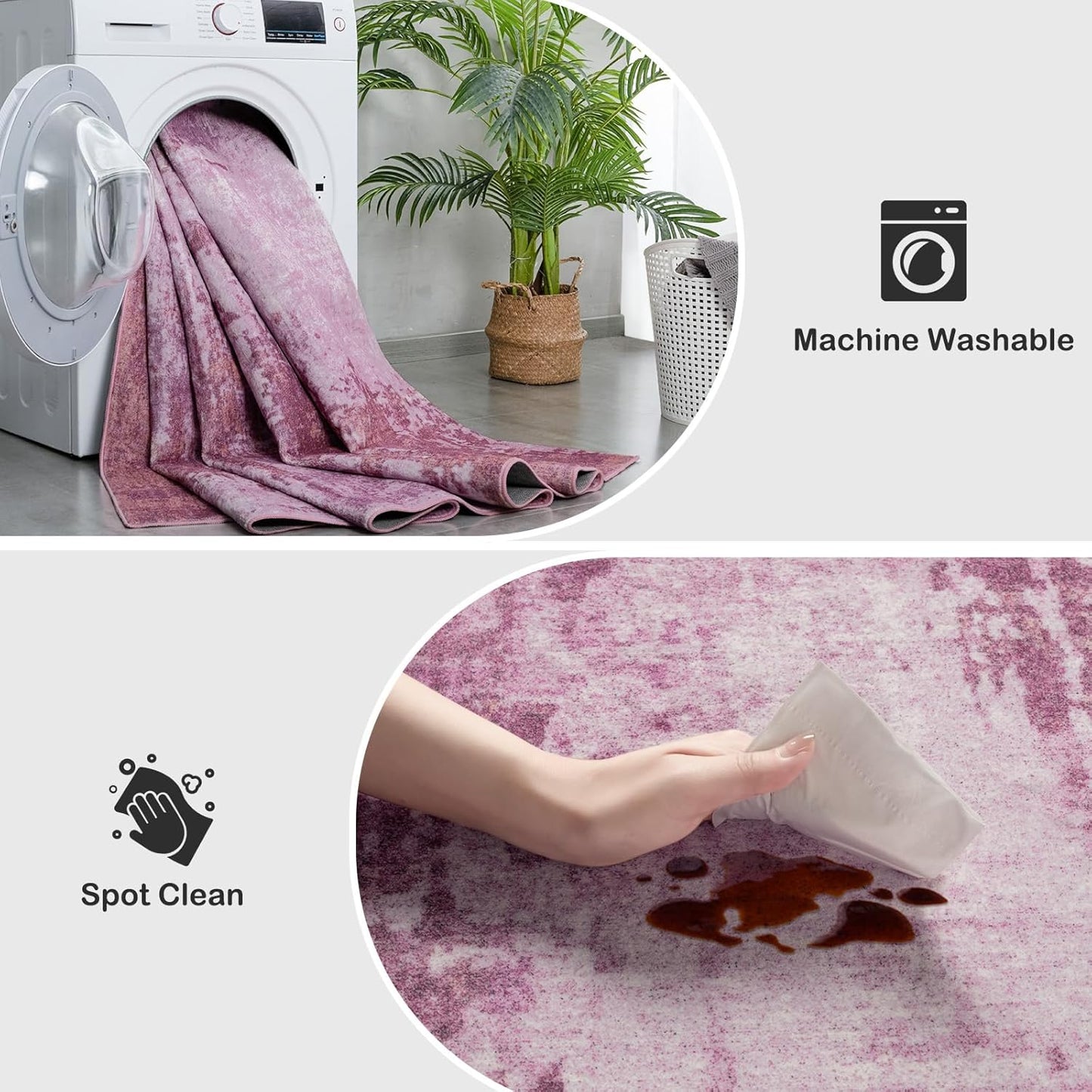 Kelarea Living Room Rug, 6x9 Rug Modern Abstract Washable Rugs Pink Faux Wool Vintage Carpet, Non Slip Rugs for Bedroom, Dining Room, College Dorm, Kids Playroom, Home Office