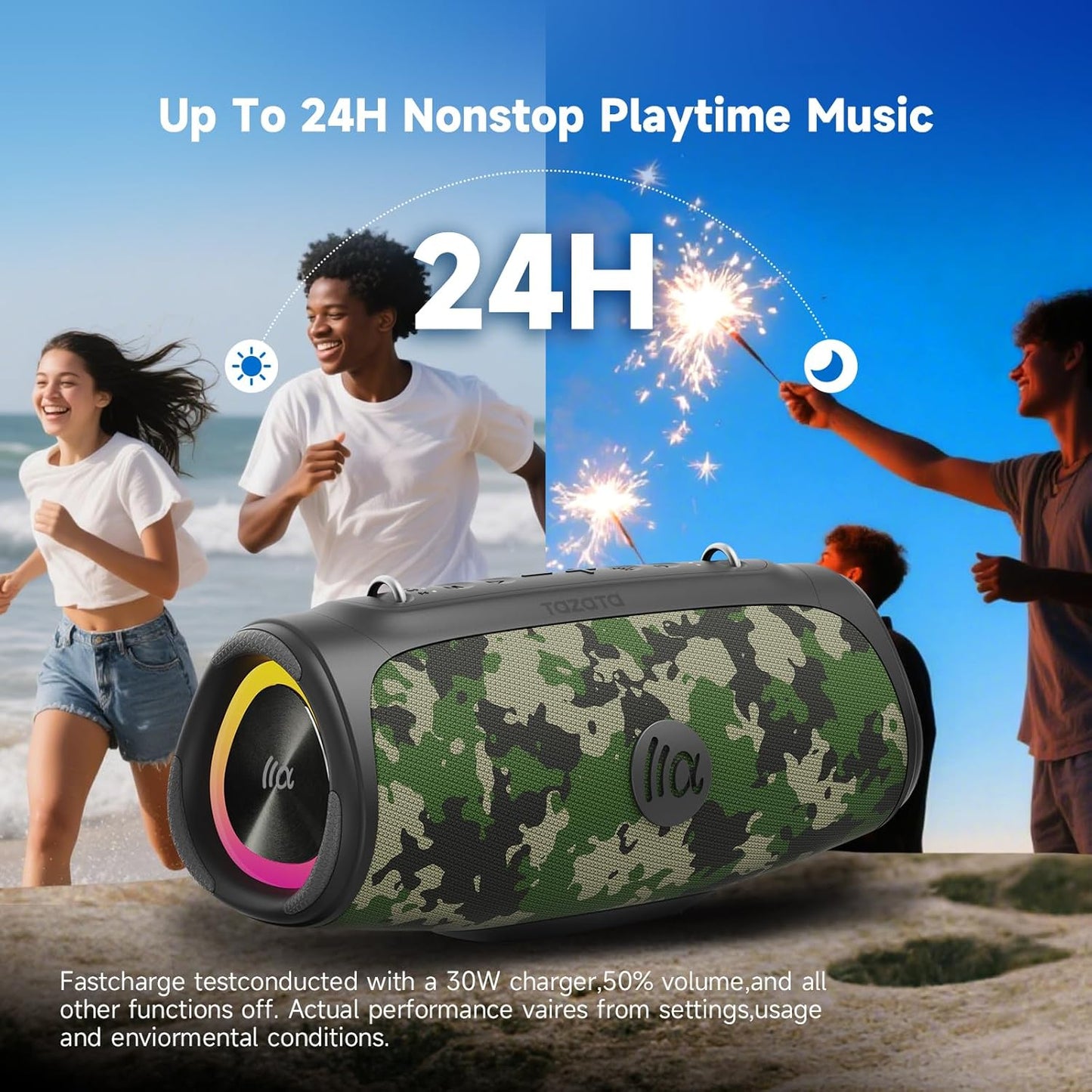 Portable Bluetooth Speaker 60W RMS,90W Peak Loud Subwoofer Wireless Stereo with HD Sound,8H Playtime IPX7 Waterproof for Party cmaping Beach (CAMO-60W RMS/90W Peak)