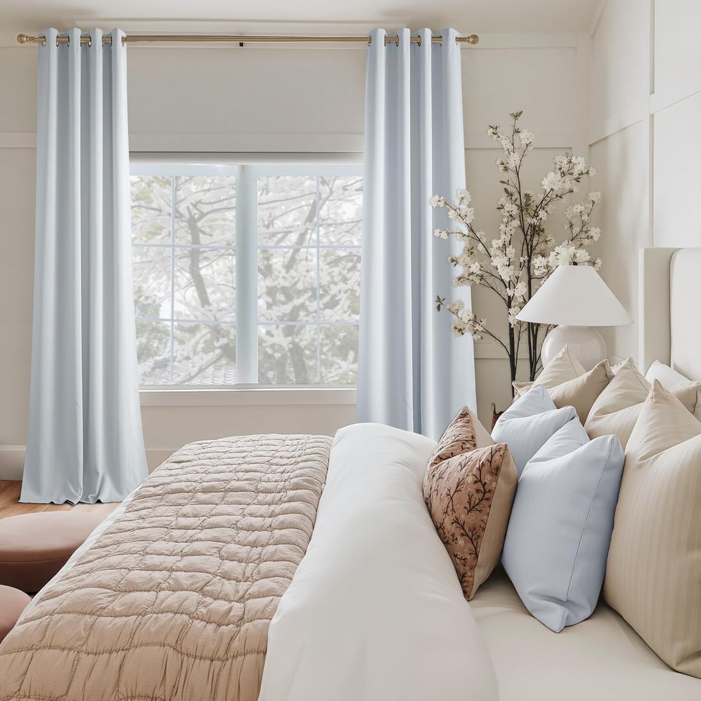 NICETOWN Gryeish White Curtains for Bedroom 72 inches Long, Roon Darkening Grommet Curtains for Living Room, Noise Reducing Privacy Window Treatment Drapes for Nursery, Laundry Patio, 2 Panels, W52