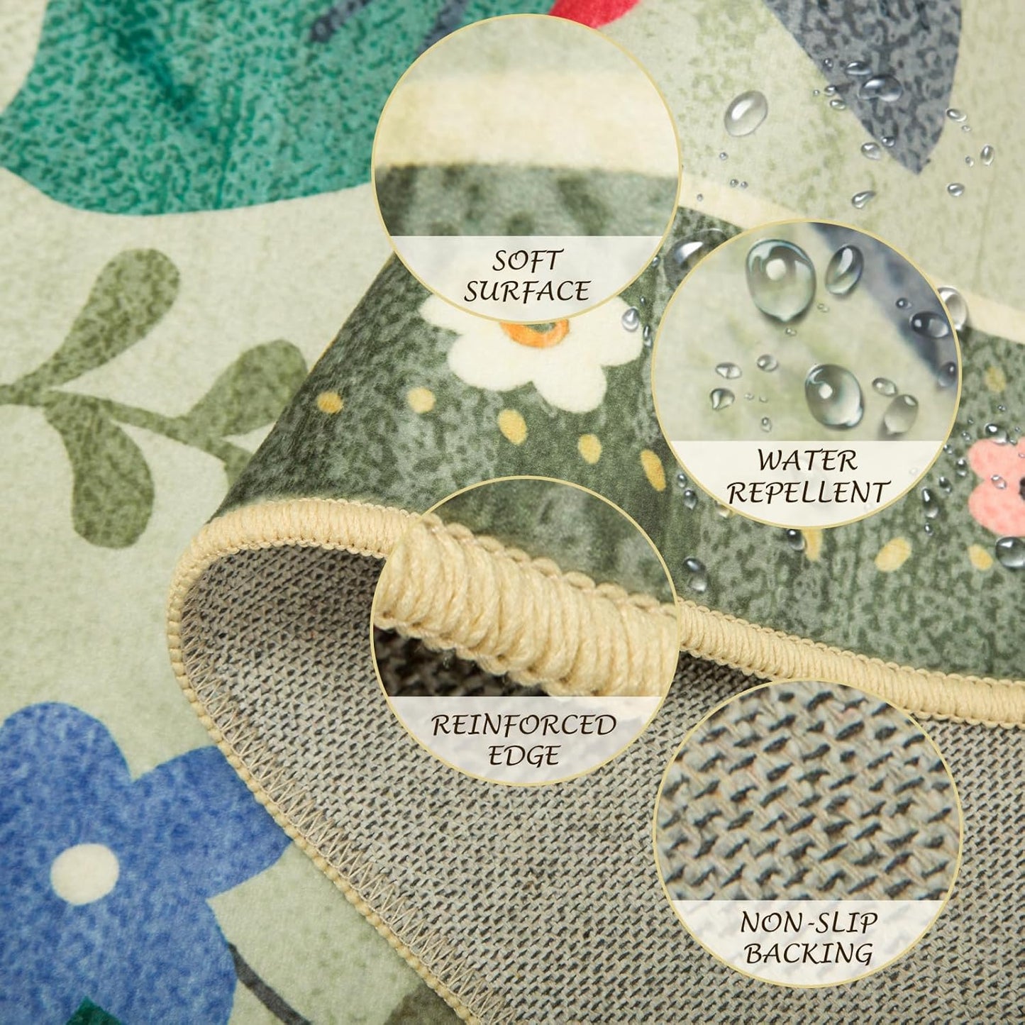 Floral 4x6 Area Rug Machine Washable Soft Print Boho Carpet Non Slip Doormat Low Pile Flower Area Rugs for Living Room Bedroom Nursery Kitchen Dining Room Indoor-Light Green