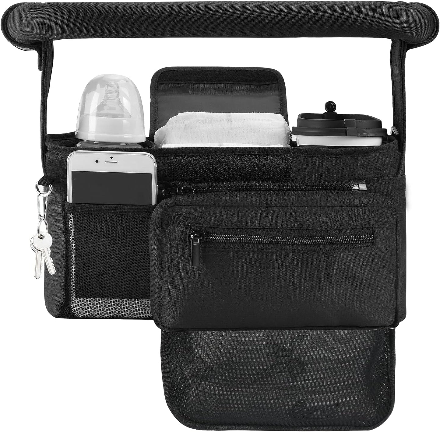 Momcozy Universal Stroller Organizer with Insulated Cup Holder Detachable Phone Bag & Shoulder Strap, Fits for Stroller like Uppababy, Baby Jogger, Britax, BOB, Umbrella and Pet Stroller