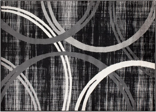 Rugshop Modern Wavy Circles Design Area Rug 2' x 3' Black