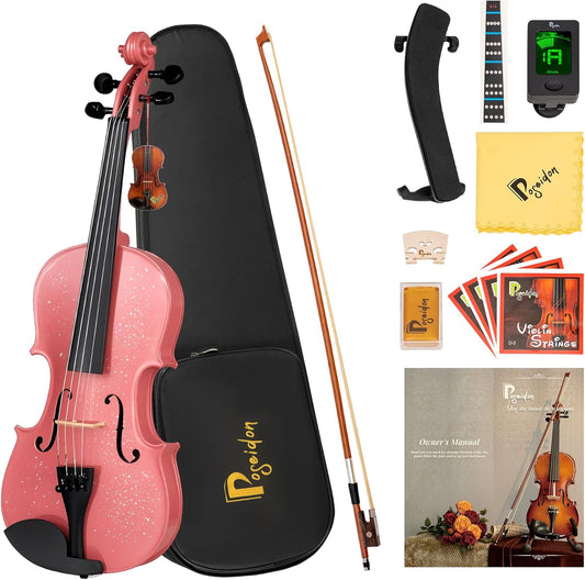 Poseidon Violin for Beginner, Pink Violin Set with Acoustic Violin Fiddle for Students Violin Starter Kit/Hard Case, Bow, Rosin, Horse Bridge, Extra Strings, Shoulder Rest, Tuner, Instruction Manual