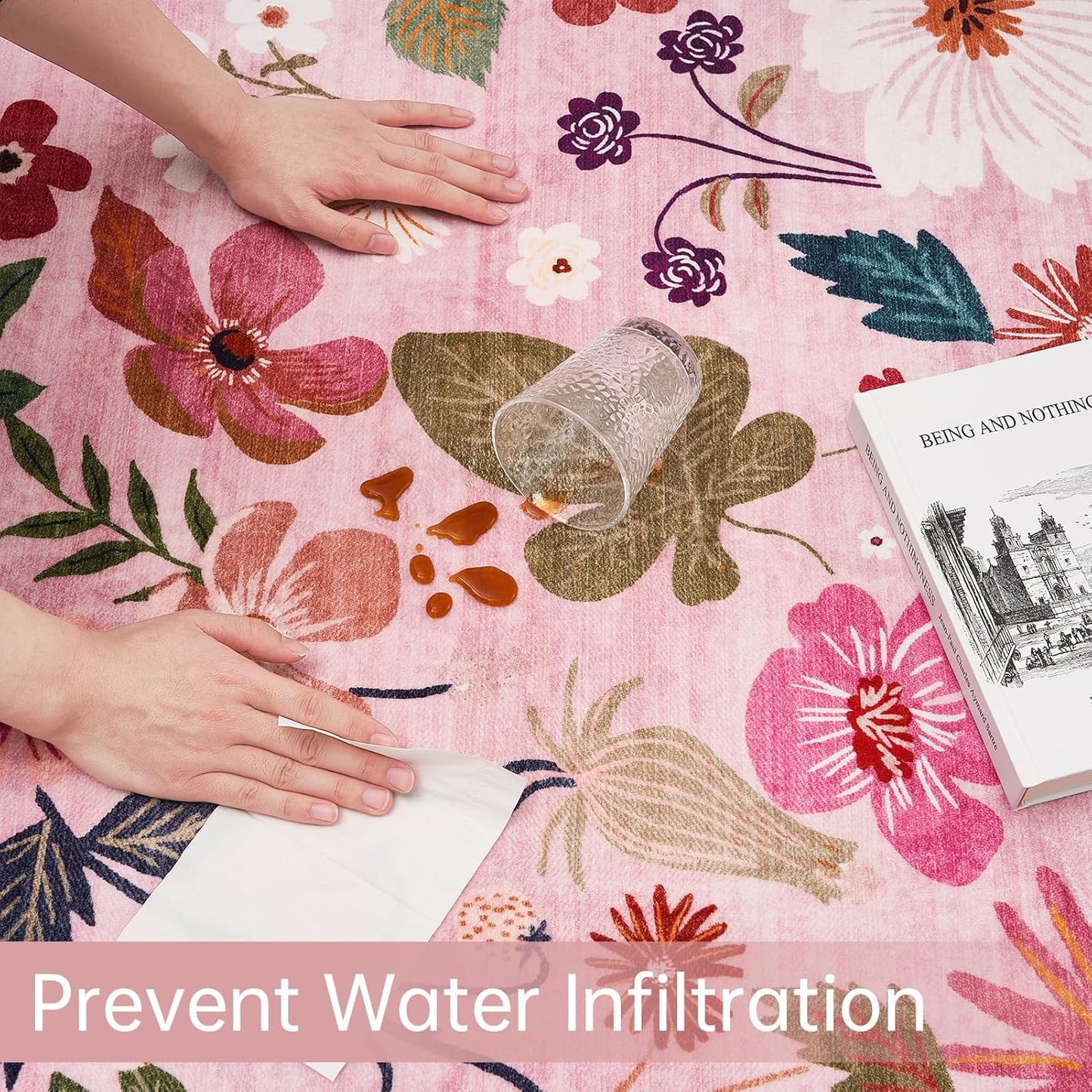 2x3 Washable Entryway Rugs Pink Boho Vintage Floral Pattern Non Slip with Rubber Backing Small Rugs Stain Resistant Faux Fur Low Pile Door Mat for Front Door Kitchen Bedroom Girls Bathroom Laundry