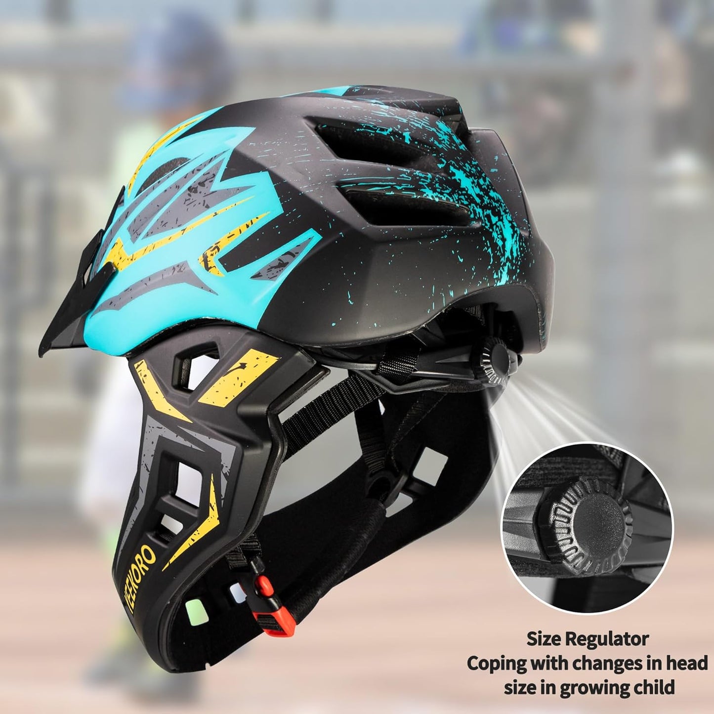 Kids Bike Helmet with Chin Guard, Adjustable Detachable Children’s Full Face Helmet for Girls and Boys, Cycling Helmets Skateboard, Scooter