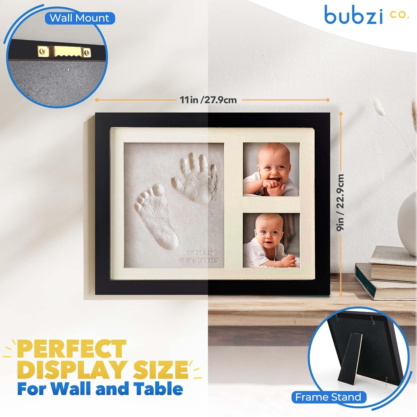 Baby Footprint and Hand Print Kit - Keepsake Frame, Nursery Picture Frames, New Mom Gifts, Newborn Essentials, Baby Shower Gifts (Jet Black)