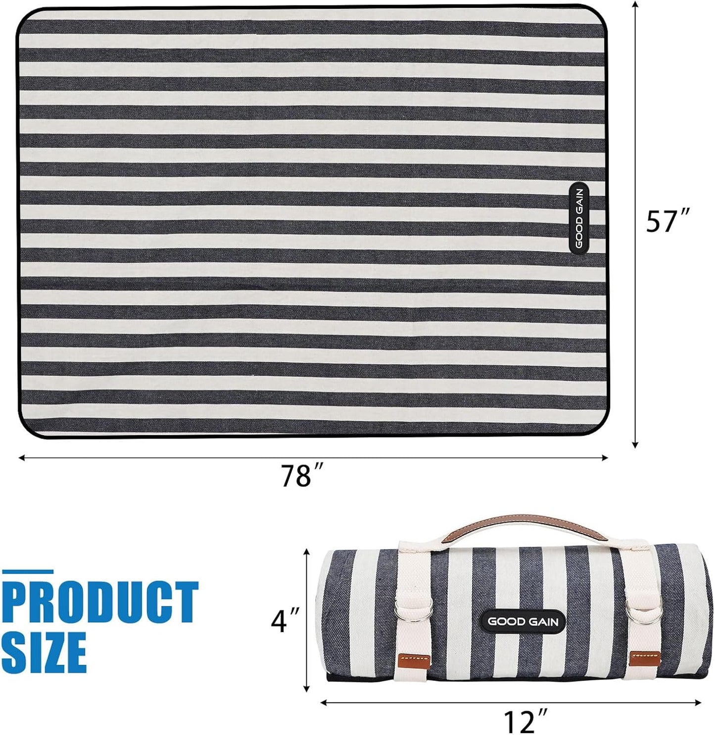 Picnic Blankets Outdoor Extra Large - Waterproof Picnic Blanket with Carry Strap | Machine Washable Picnic Mat with Sandproof Backing for Park,Grass,Hiking,Travel,Concerts,Indoor(Aegean Blue)