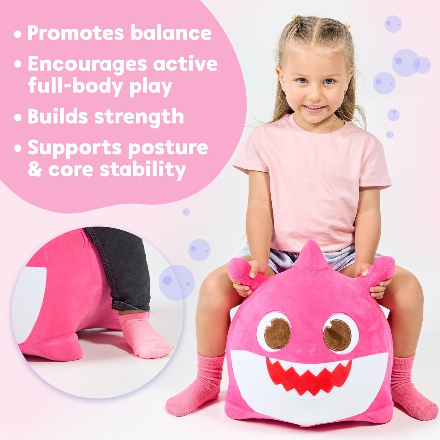 JITTERYGIT Baby Shark Bouncy Hopper - Musical Plush Toy for Kids and Toddlers - Mommy Shark (Pink)