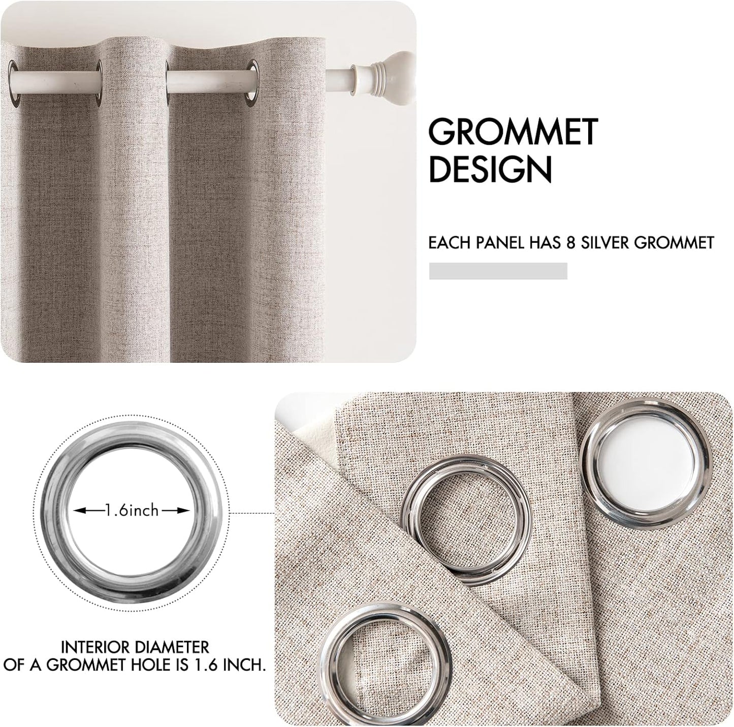 MIULEE Linen Texture Curtains, 2 Pack Blackout Thermal Insulated Khaki, 52x120 Inch Grommet Room Darkening Curtains/Draperies for Bedroom, Living Room, Nursery