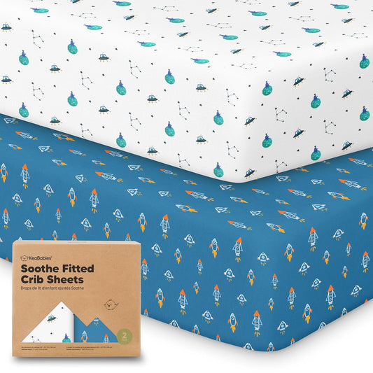KeaBabies 2-Pack Organic Crib Sheets for Boys, Girls - 52x28 Fitted Crib Mattress Sheet Neutral, Breathable Jersey Cotton Cover for Baby Bed, Toddler Mattress, Soft & Cute Prints (Space Quest)