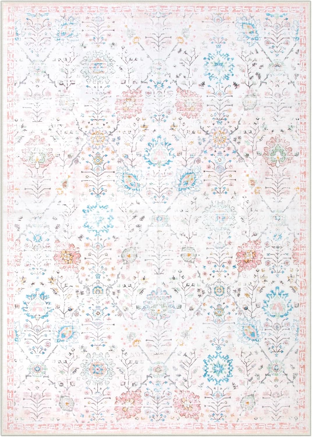 Lahome Soft Nursery Rug, Washable Area Rugs 5x7 for Cozy Kids Room, Lightweight Boho Carpet for Dorm with Non Slip Backing, Non Shedding Easy Care Floral Simple Carpets for Bedroom Living Room, Beige