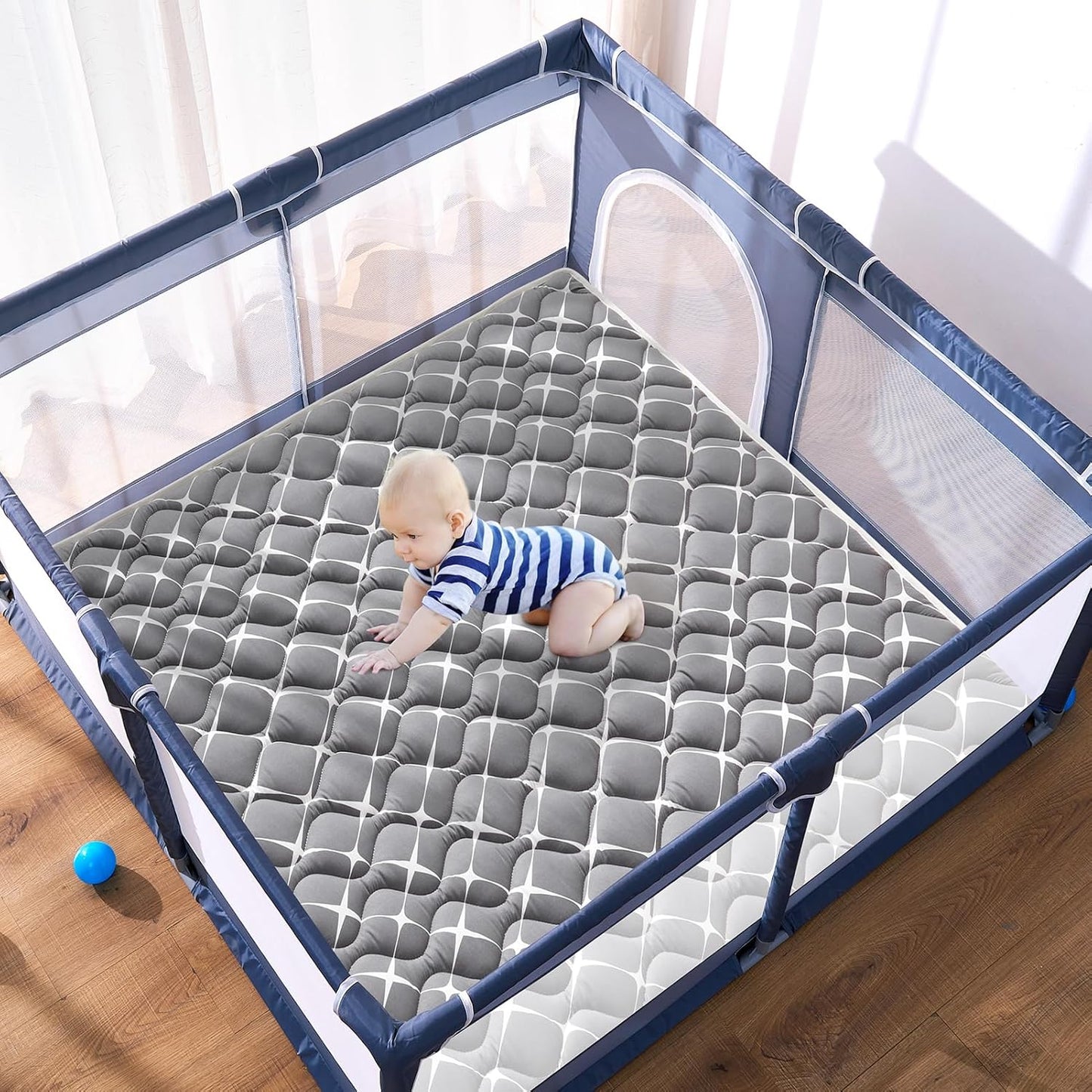 Vibe Bear High-Density Foam Baby Play Mat, 59x59 Inches Thicken One-Piece Comfortable and Soft Baby Playmat, Non Slip Washable Floor Mat for Infants, Toddlers