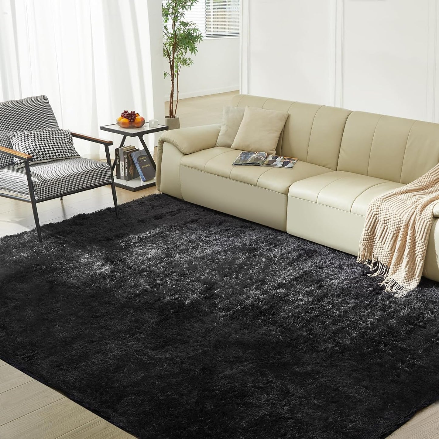 5X8 Ultra Soft Rug for Living Room, Fluffy Shag Area Rug for Bedroom, Modern Shaggy Carpets Fuzzy Rug for Teens Dorm Nursery Home Decor Aesthetic, Upgrade Anti-Skid Durable, Black