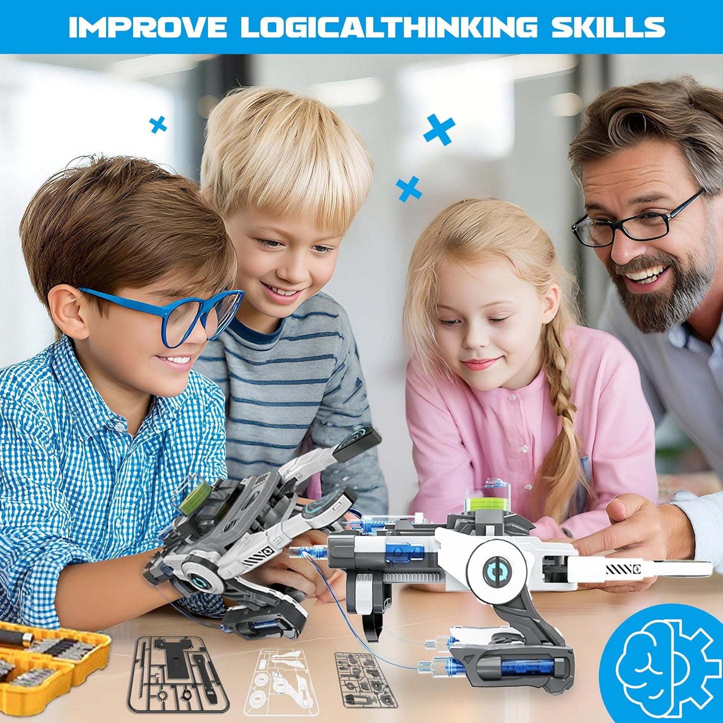 SMIESSKIDDO Hydraulic Robotic Arm - 106 Pcs Dual-Mode STEM Toy for Kids 8-12, Build & Launch Flying Disc | No Batteries, Safe Engineering Science Kit, Model Kits Gift for Boys & Girls 9 10 11
