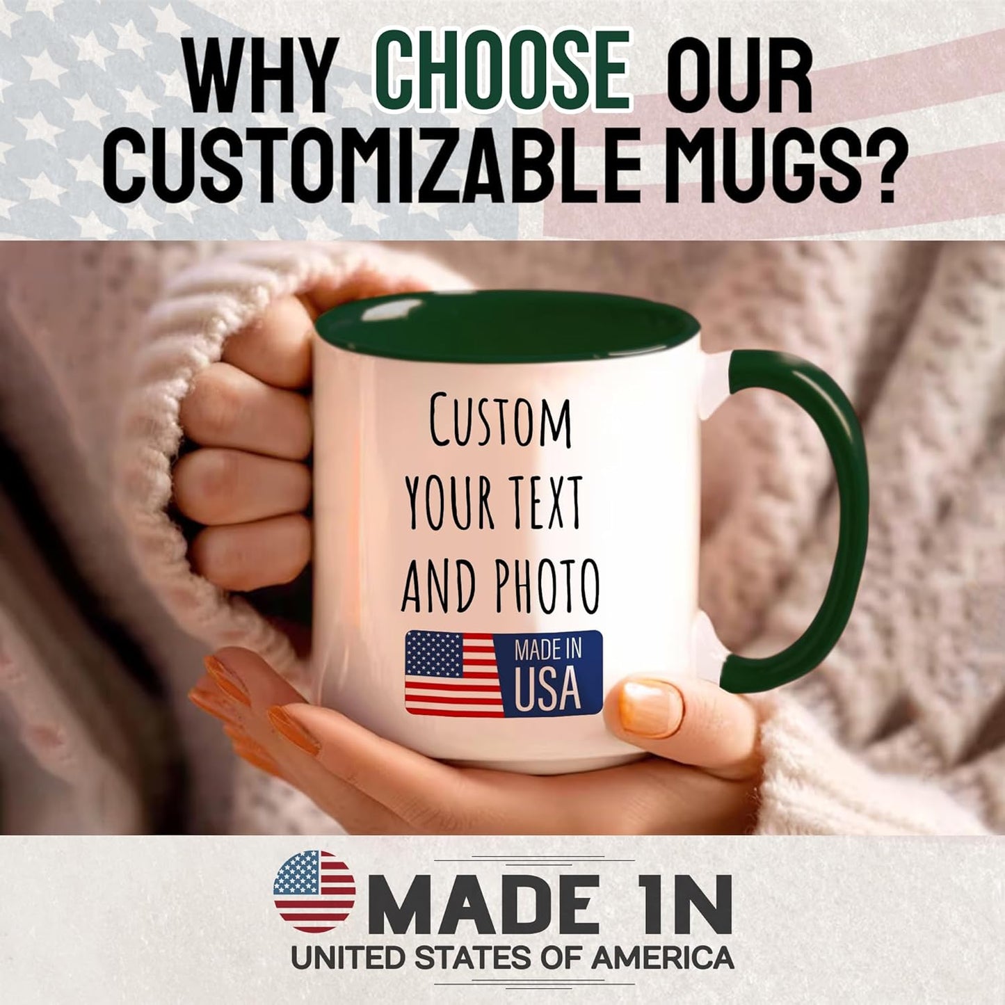 Custom Mug Upload Your Picture Personalized Coffee Mug with Photo Text Name Customized Cup Unique Ideas Gifts for Men Women Mom Dad Girlfriend Boyfriend Friend Family (Dark Green, 11oz)