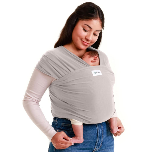 Sleepy Wrap Stretchy Ergonomic Baby Carrier Sling for Newborns to Toddlers - Hands-Free Lightweight Baby Wrap 7-35 lbs (Light Grey)