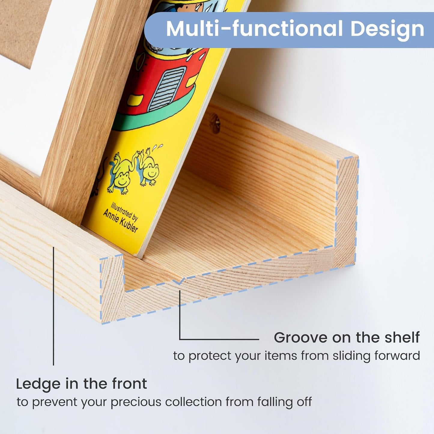 Picture Ledge Shelf, Floating Shelves Set of 2, Solid Pine Wood 55'' Long Large Nursery Book Shelves for Toys Storage, Kids Bookshelf for Living Room Bedroom Decor Books Photo Frames, Natural