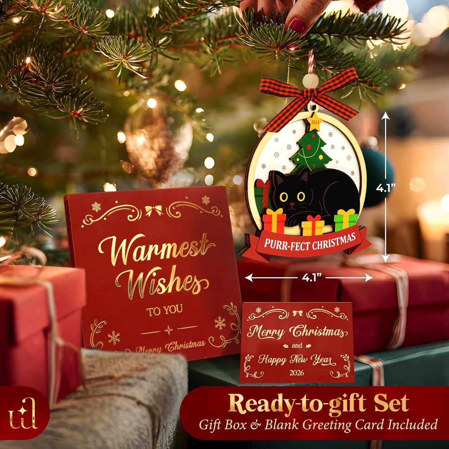 Black Cat Ornaments for Christmas Tree Decorations - Funny Black Cat Gifts for Women, Cute Cats Christmas Ornaments for Cats Lovers, Kitten Ornament Ideas