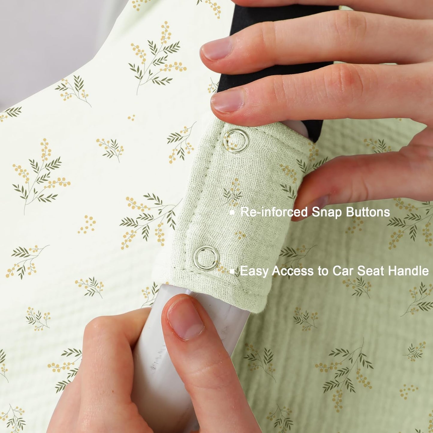 100% Muslin Cotton Car Seat Cover Baby, Carseat Canopy Cover, Universal Fit Stroller Covers for Boys and Girls (Green Beige Leaf)