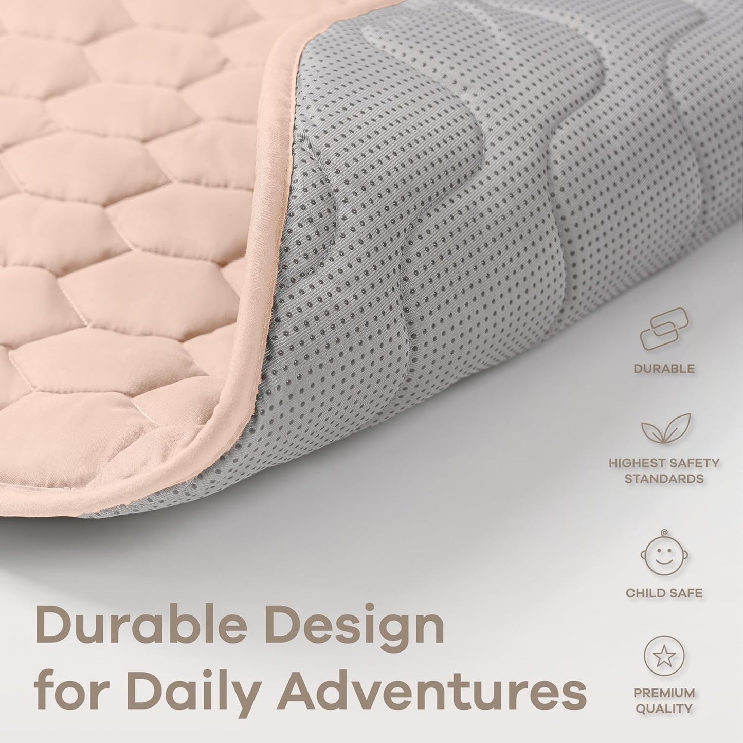 Comfy Cubs Rectangle Kids Play Mat - Large 60 x 96 inches Soft Quilted Baby Floor Mat with Non-Slip Bottom - Plush Design for Toddlers' Playtime and Relaxation - Comfortable and Durable - Blush