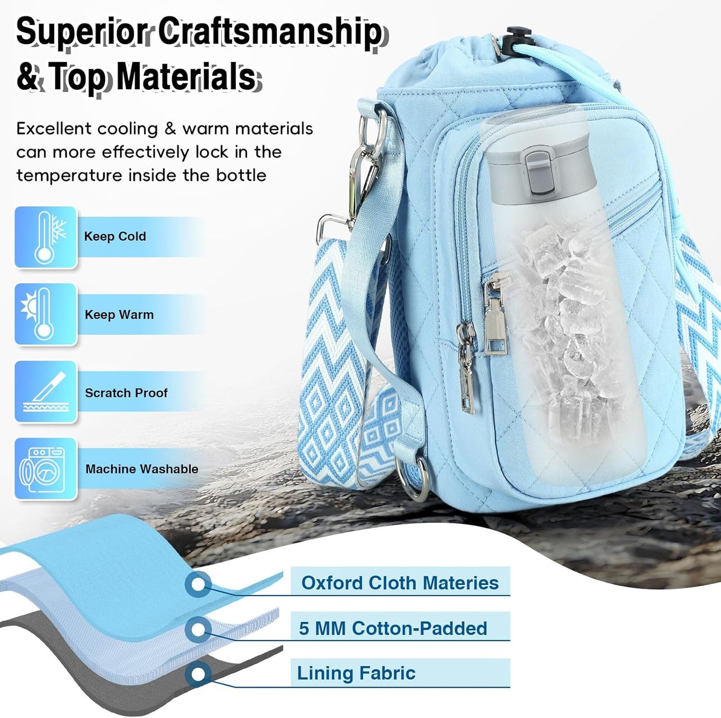 Water Bottle Carrier Bag with Strap, Water Bottle Holder Crossbody Bags for Women Men for Walking, Hiking,Cycling