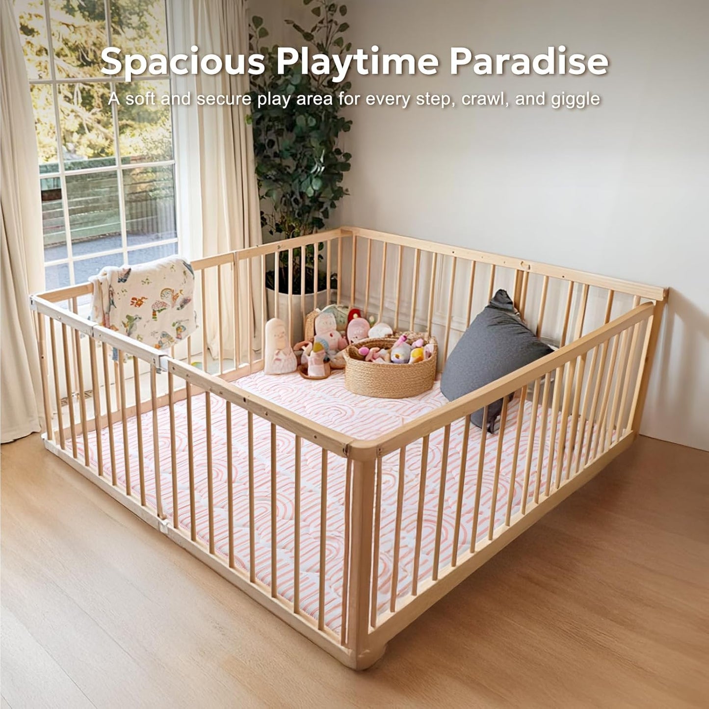 Mallify Baby Play Mat 50"x50", Non-Slip Baby Mat for Floor, Soft Thicker Playpen Mat, Portable Playmat, Crawling Mat for Infants, Babies, Toddlers, Activity Mat, Pink