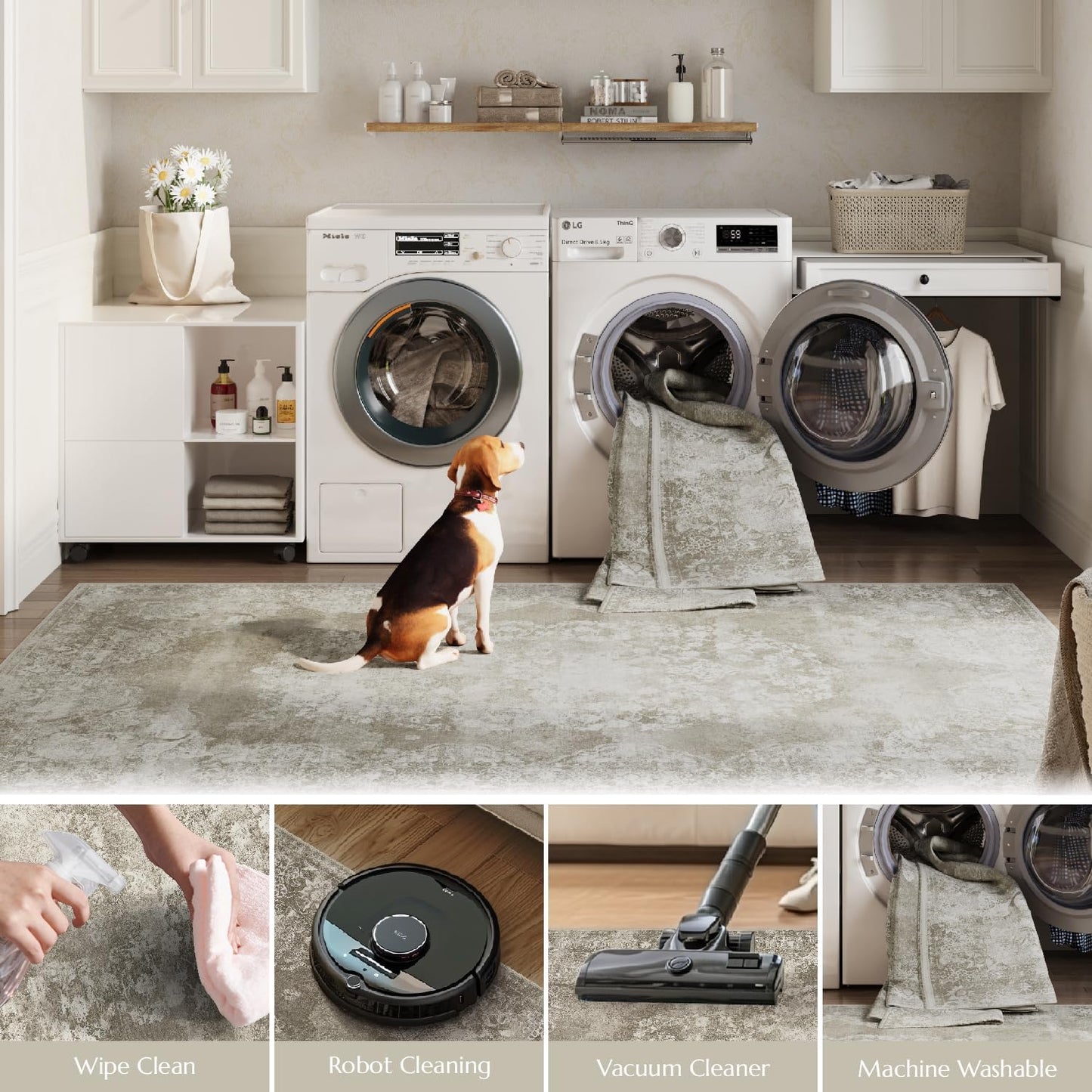 jinchan Floral 2x3 Rug for Entryway - Vintage Washable Area Rug Ultra-Thin Low Pile Soft Small Non-Slip Distressed Indoor Doormat Accent for Entrance Kitchen Bedroom Bathroom (2x3ft,Brown)