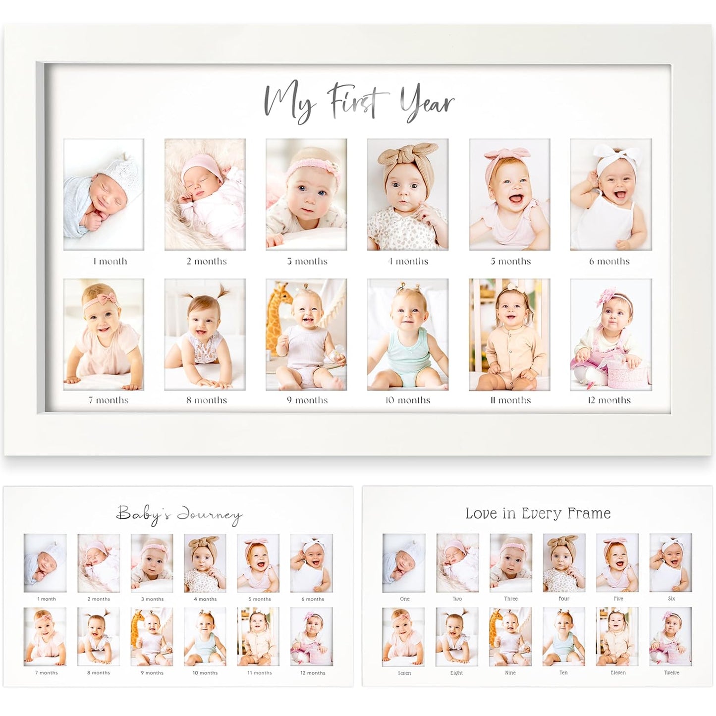 My First Year Photo Frame,12 Months Baby Picture Frame for Newborn Girl,Boy-Baby Shower Gifts Keepsakes,Monthly Baby's One Year Birthday Milestone,1st Nursery Photo Collage Display Board(Alpine White)
