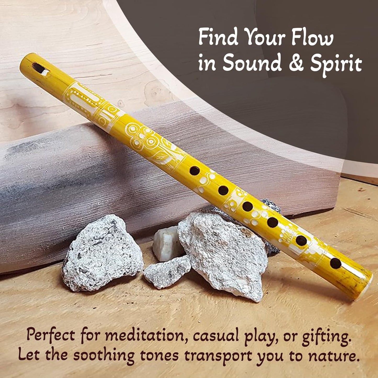 Mia Jewel Shop - Handmade Colored Bamboo Wooden Flute | Tribal Nature Pattern | Native Recorder for Beginners, Meditation & Music Lovers (Yellow)