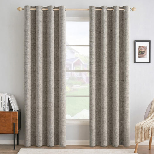 MIULEE Linen Texture Curtains for Bedroom Solid 100% Blackout Thermal Insulated Linen Curtains Grommet Room Darkening Drapes for Living Room Nursery 52x72 Inch (2 Panels)