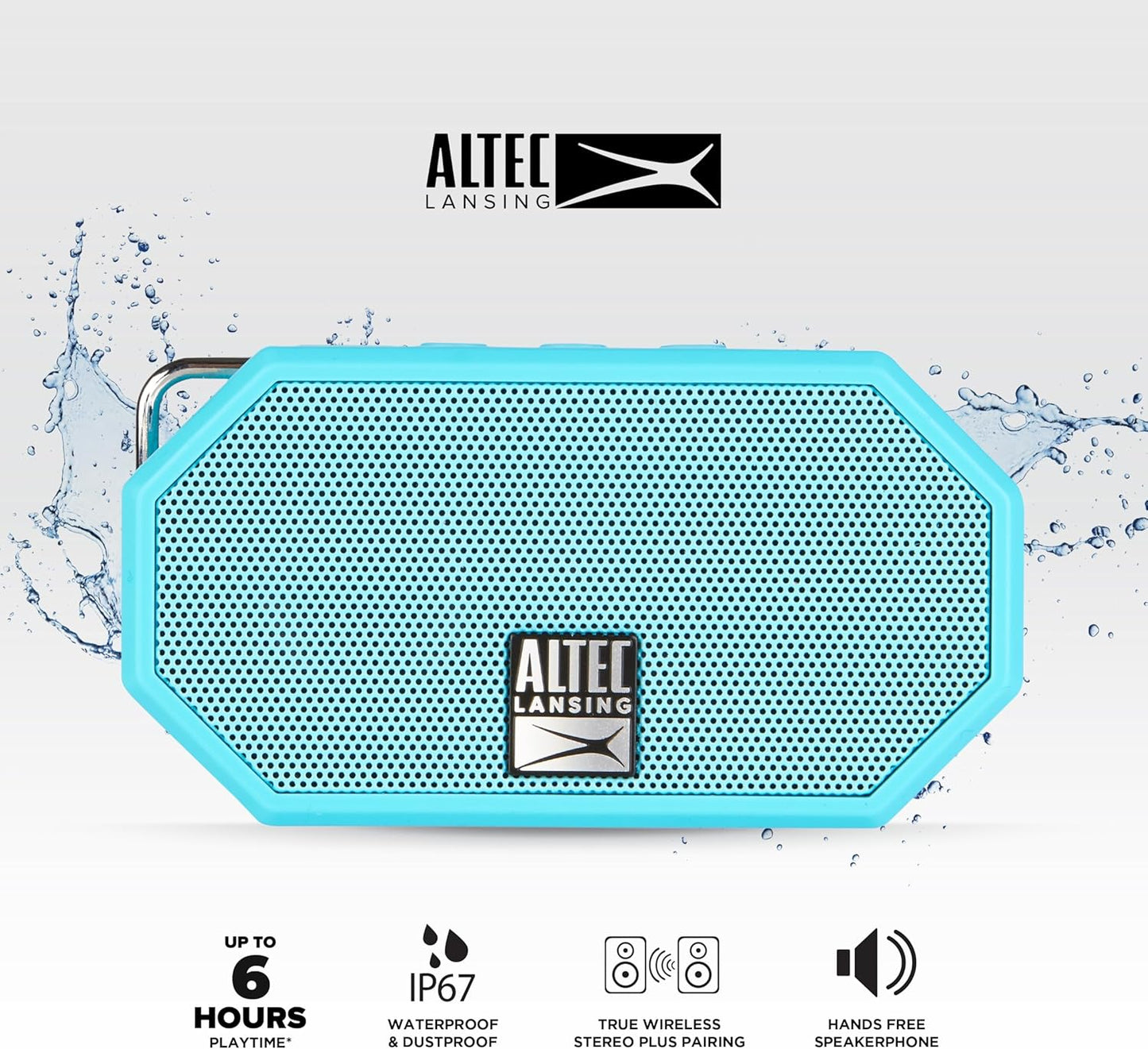 Altec Lansing Mini H2O - Waterproof Bluetooth Speaker, IP67 Certified & Floats in Water, Compact & Portable Speaker for Hiking, Camping, Pool, and Beach,Aqua