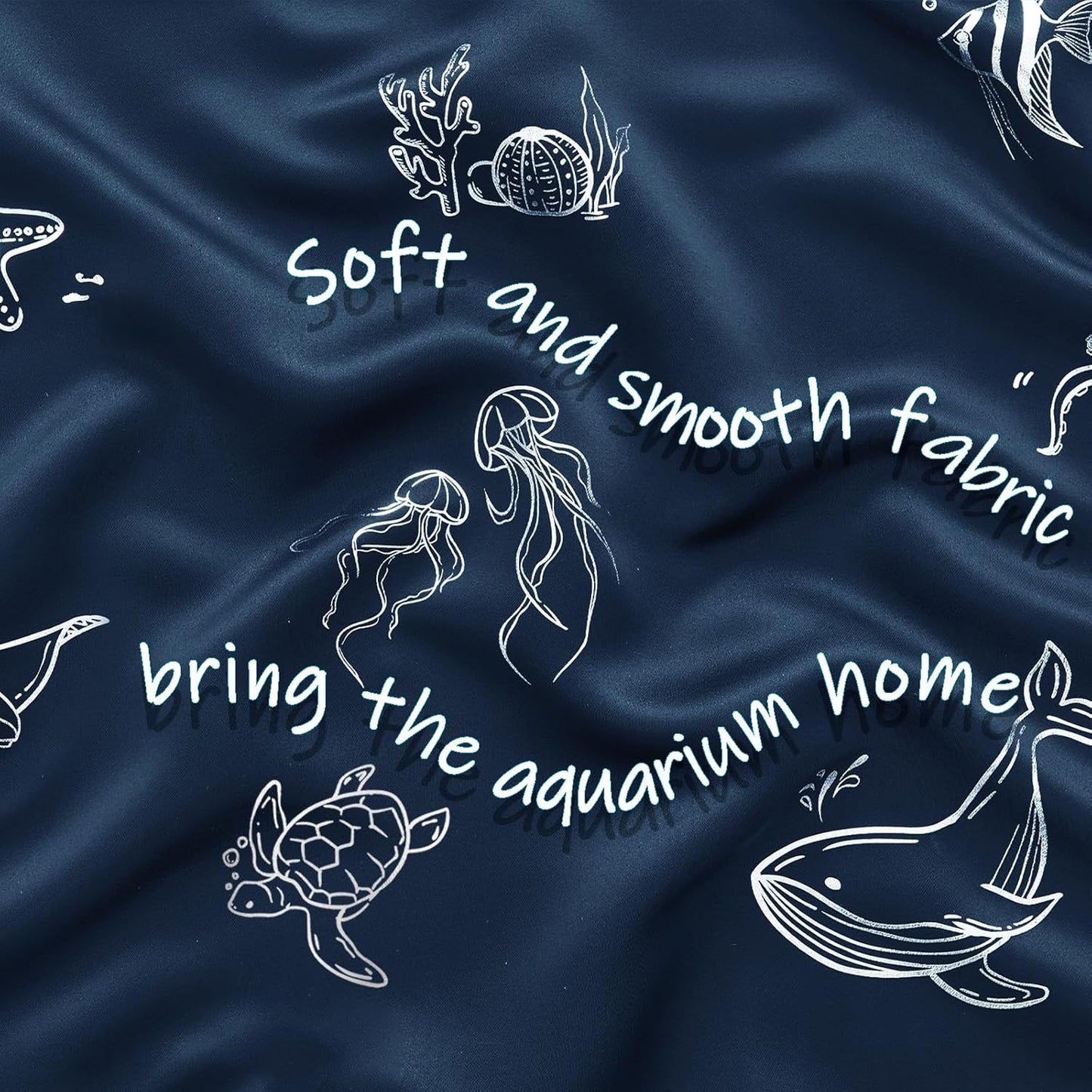 Vangao Kids Curtains for Boys Bedroom Kids Blackout Curtains 84 Inch Length Ocean Aquarium Nursery Drapes for Girls Bedroom Silver Sea Animals Print Thermal Insulated Drapes, Navy Blue 2 Panels