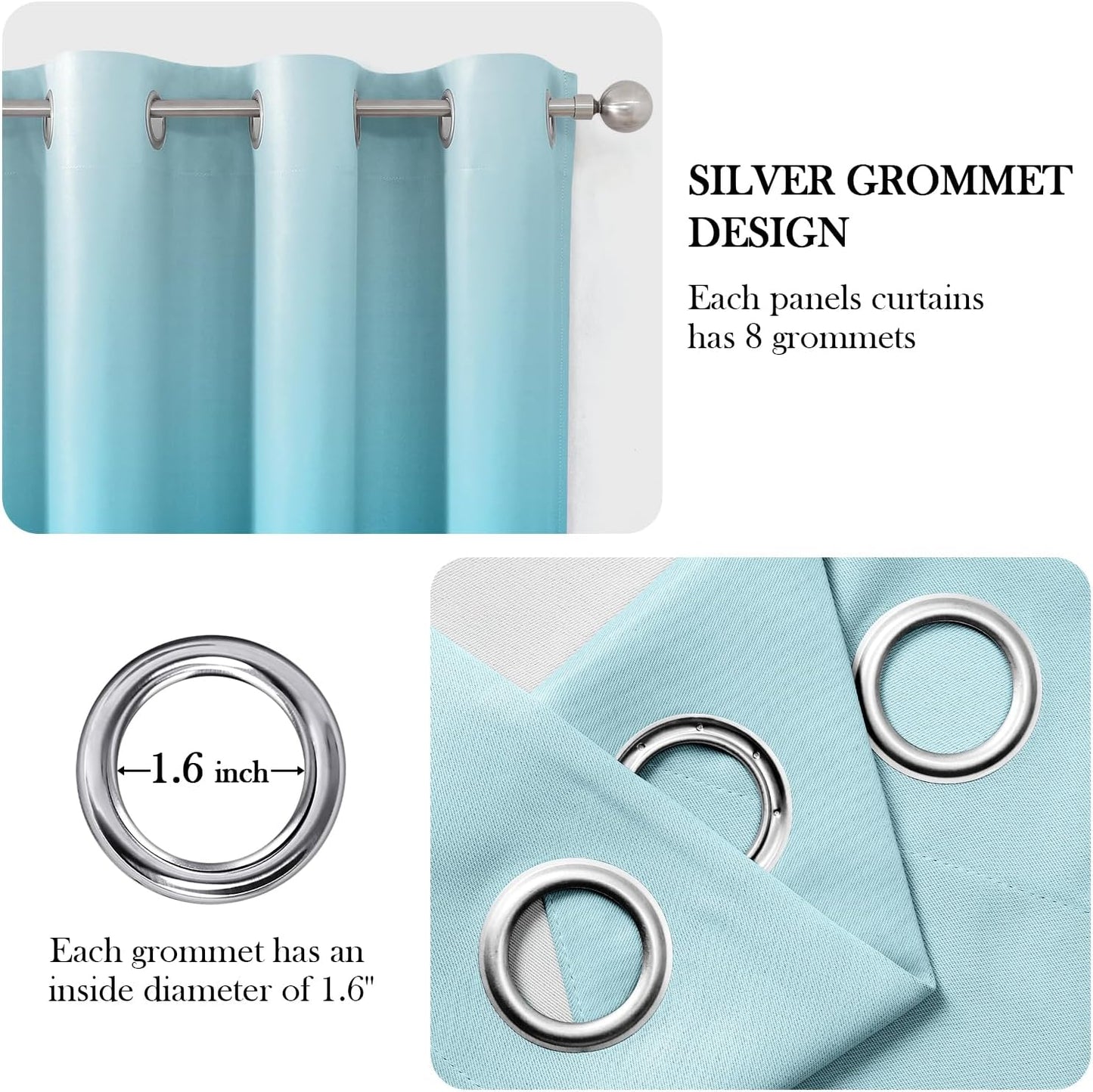 HOMEIDEAS Turquoise Ombre Blackout Curtains 52 X 63 Inch Length Gradient Room Darkening Thermal Insulated Energy Saving Grommet 2 Panels Window Drapes for Living Room, Bedroom