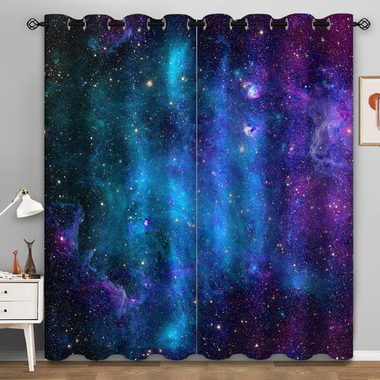 Aimego Galaxy Blackout Curtains Outer Space Universe Nebula Night Starry Window Drapes Decor for Kids Boys Teens Bedroom Living Roomm Grommet Room Darkening Curtains 2 Panel Set, 42"X84"