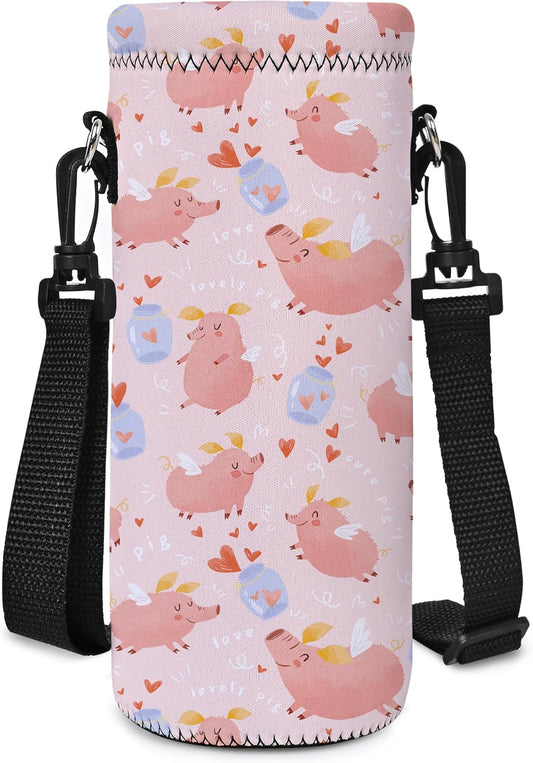 Neoprene Water Bottle Carrier Bag with Adjustable Shoulder Strap for Men Women Walking Hiking,Portable Insulated Holder Case for Stainless Steel/Glass/Plastic Bottles