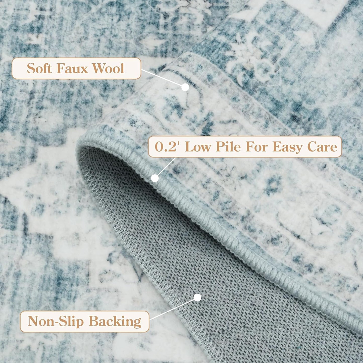 LIVEBOX Washable Area Rug 10x14 Rugs for Living Room Bedroom, Non-Slip Boho Indoor Carpet for Dining Room Office, Low-Pile Farmhouse Soft Carpets for Kids Nursery Room Playroom, Blue